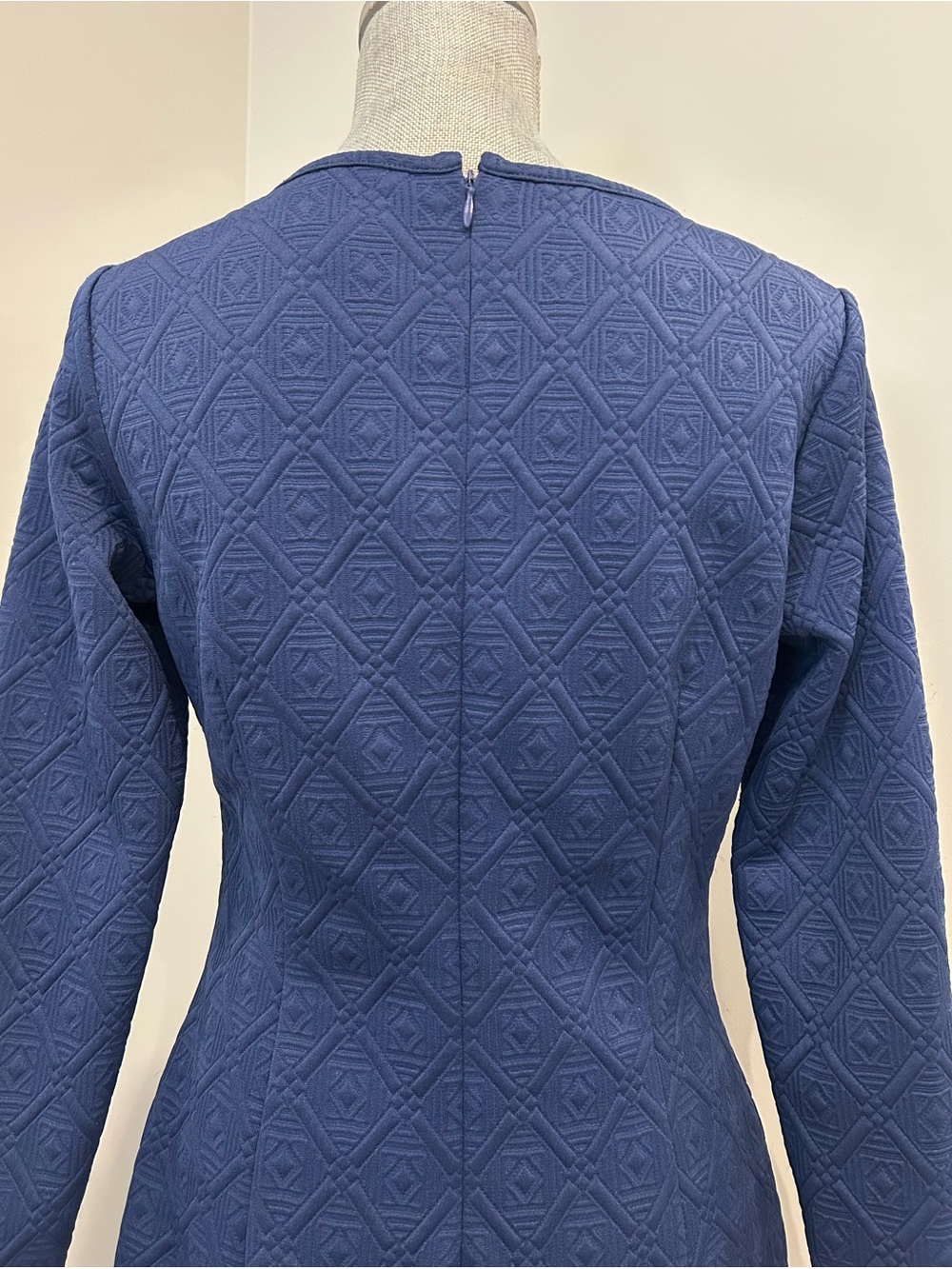 Betsey Johnson Size 8 Textured Geometric Diamond Dress Long Sleeve Navy Blue - Picture 7 of 16
